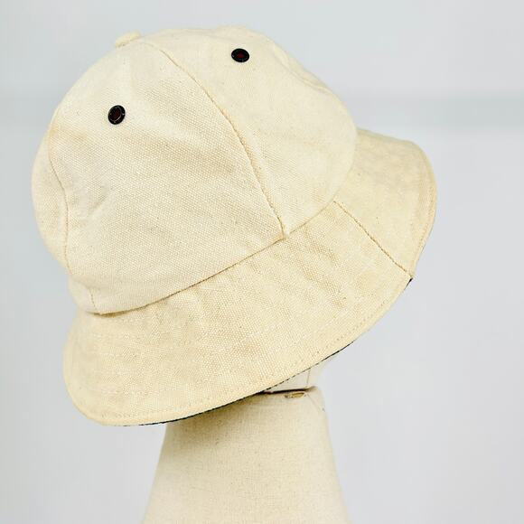 Vintage 80s Columbia Canvas Natural Tan Green Gorpcore Bucket Hat - Picture 4 of 8